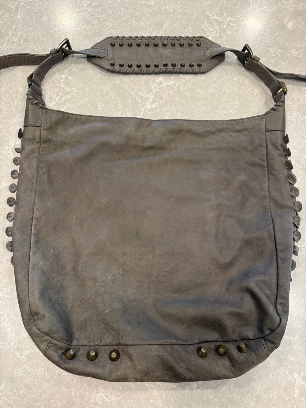 Pour La Victoire Gray Leather Studded Hobo Bag Boho Y2K Large
